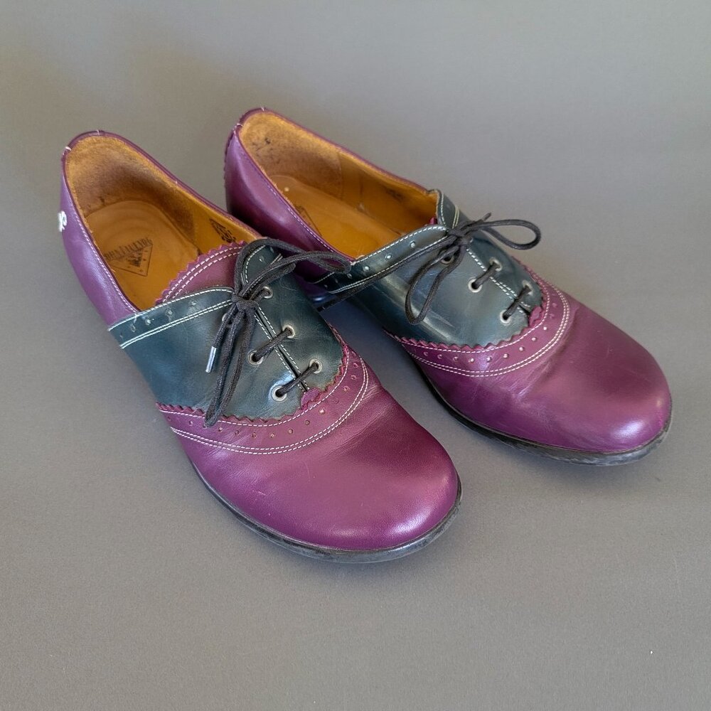 John Fluevog Erika Brogued Oxford in Purple and Green